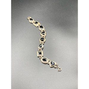 Sliding charms bracelet Black Onyx Sterling Silver vintage hearts and geometric